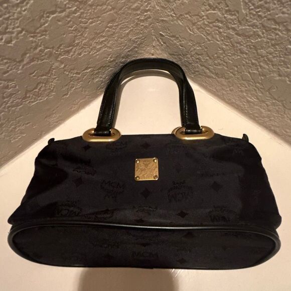 MCM Top Handle Nylon Tote Mini Bag Gold Hardwear Vintage Logo Print Y2K Style - Picture 3 of 15